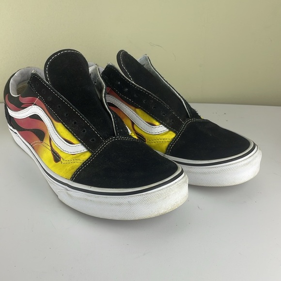 Vans Old Skool Shoes Mens Red Flames Canvas Suede Sneaker Low Top Sz 10.5 - Picture 4 of 12